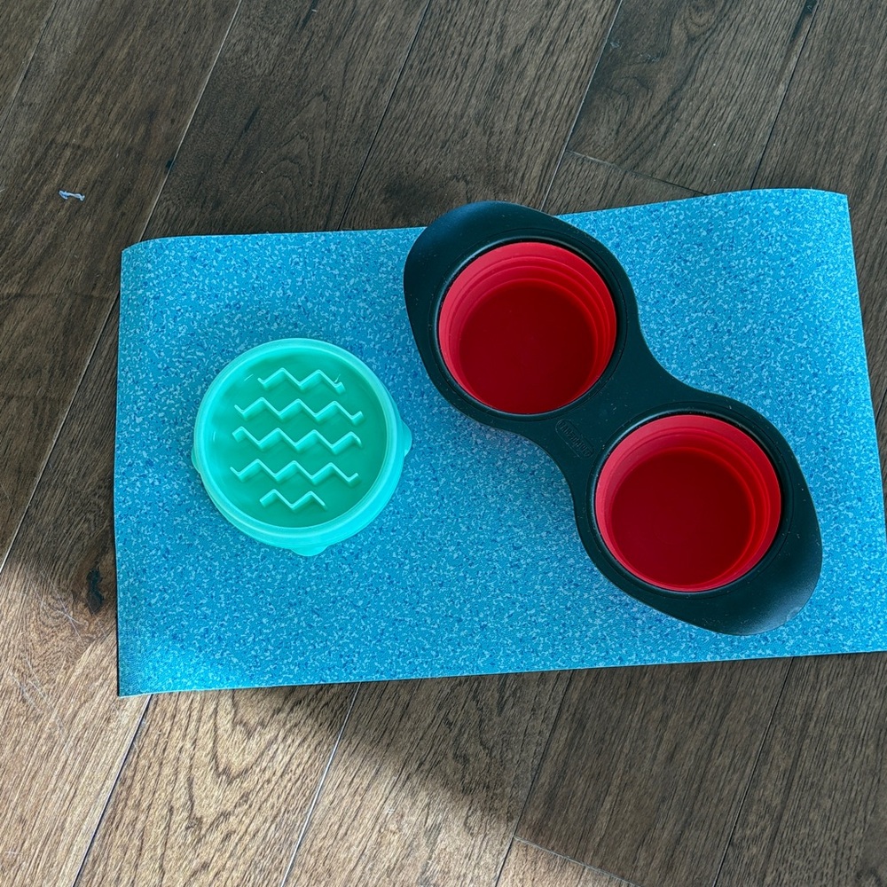 Collapsible Pet Travel Bowl, Mat and Slow Down Feeder